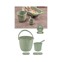 2 Li Bebek Banyo Su Kovası Ve Maşrapası Seti, Saplı Oluklu Kova 13lt Ve Maşrapa 1,5lt Set Yeşil Yeşil