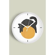 Sevimli Kedi Temalı Modern Duvar Saati - 35cm - Önü Camlı Beyaz Kasa - Sessiz Mekanizma-jh0009 Beyaz