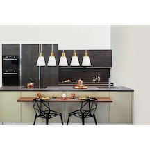Trend Özel Tasarım Modern Cafe Mutfak Salon Beyaz Renk Gold Detay Sıralı 5 Li Avize Diğer