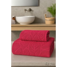 Banyo & Yüz Havlusu Seti Dokulu %100 Pamuk 90x150 + 50x90 Cm Foliva Vişne