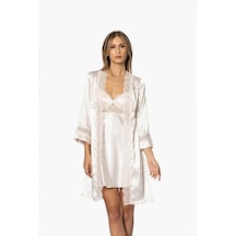 Pierre Cardin 6'lı Saten Gecelik Sabahlık Çeyiz Seti 6010 İnci 001