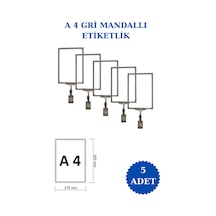 5 Adet Gri A4 Mandallı Raf Sepet Etiketi Çerçeveli Etiketlik Gri