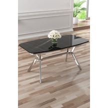 Canisa Asel Serisi 90x160 Lak Panel Siyah Mermer Desen Krom Kaplama Ayaklı Masa Masa Siyah Mermer Desen Ayak Krom