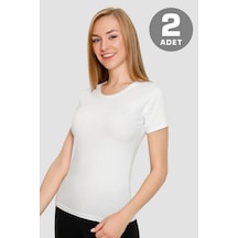 Arma Yıldız Kadın Beyaz Basic Tişört 2'li Paket Pamuklu Likralı Esnek Kısa Kol Fanila Beyaz