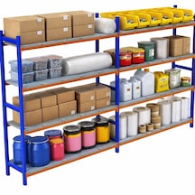 4 Katlı Duble Depo Rafı - 300-350 Kg Taşıma Kapasiteli Hafif Rack Raf 40x120x200 Cm Mavi