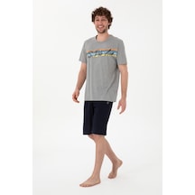 U.S. Polo Assn. Erkek Bisiklet Yaka Gri Melanj Pijama Takımı 50309481-VR086