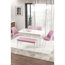 Masa Beyaz Sandalye Ve Bench Pembe