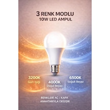 3 Renk Modlu 10w Led Ampul, E27 Duy, 3200k-4000k-6500k Diğer