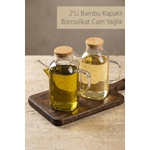 Atbyhome 2'li Bambu Kapaklı Borosilikat Cam 600 Ml Yağlık Seti Şeffaf