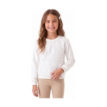 Onloox Kız Çocuk Ekru Kız Çocuk Ekru Pamuklu Bisiklet Yaka Regular Organze Gül Kabartmalı Sweatshirt 6-12 Yaş