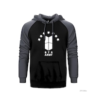 Bts 7 Yıldız Logo Gri Reglan Kol Kapşonlu Sweatshirt Gri Bts 7 Yıldız Logo Gri Reglan Kol Kapşonlu Sweatshirt Gri