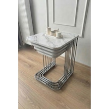 4 Lü Metal Ayak Sehpa Mermer Desenli Çok Renkli