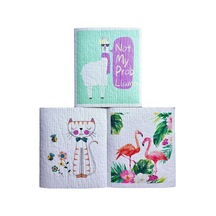 Swedish Dishcloth Isveç Bezi Flamingo-lama-kedi Desenleri 3'lu Paket, Sürdürülebilir, Tekrar Kullanılabilir, Tüm Yüzeylere Uygulanabilir, Makinede Yıkanabilir Belirtilmemiş