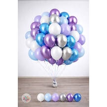Metalik Mavi Lavanta Balon Seti 30 Adet 11 İnç Gümüş Lila Beyaz Karışık Latex Parti Balonu Metalik Mix