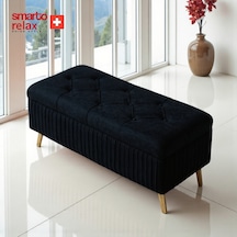 Smarto Relax Swiss Style Puf , Appenzell Kapitone Sandıklı Puf, Babyface Kaplama, 100x40x45 Cm, Ahşap Ayaklı ,sandıklı Dekoratif Puf Siyah