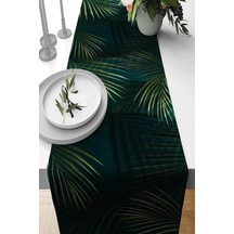 Yeşil Yapraklı Desen Premium Masa Örtüsü Runner Rnr438n11
