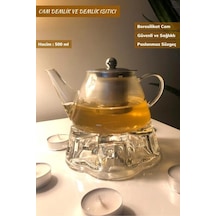 2 Li Set Cam Demlik Ve Cam Isıtıcı Süzgeçli Demlik 500 Ml Bitki Çayı Demliği Borasilikat V Şeffaf