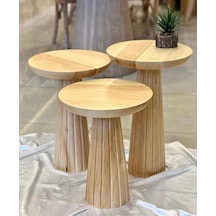Wood Wooden Ahşap 3 Lü Set Fitilli Mantar Yan Sehpa Modern Fiskos / Çiçeklik / Zigon Sehpa Ahşap