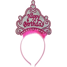 Parti Happy Birthday Neon Pembe Renk Doğum Günü Tacı 24x15 Cm Çok Renkli