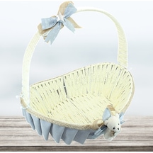 Saplı Oval Kumaş Süslü Sepet 41 Cm Büyük Boy Gri