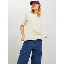 Jjxx Sıfır Yaka Rahat Kesim Açık Bej Kadın T-shirt 12241203 001