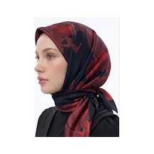Bushu Çiçek Desenli Twill Eşarp siyah