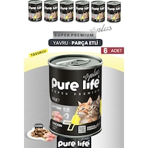 Purelife Plus 6'lı Tavuklu Yavru Puppy Kedi Konserve Chunk Parça Etli Yaş Mama 400 G