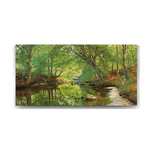 Peder Mork Monsted - Sunset Over A Forest Lake Tablosu - 160x80cm