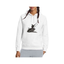 Silhouette Samurai Baskılı Beyaz Kadın Kapşonlu Sweatshirt
