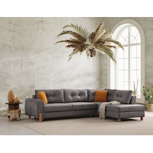 Rivaldu Köşe Takımı & Mekanizmalı Köşe Koltuk - Antrasit Keten Kumaş