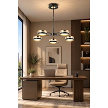 Modern Premium 5li Gold 3 Renkli Ledli Sarkıt Avizesi Salon Mutfak Oturma Odası Şık Modelleri 100w Siyah