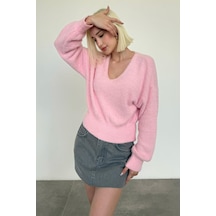 Madmext Pembe V Yaka Yumuşak Dokulu Kadın Kazak Mg2499 Pembe