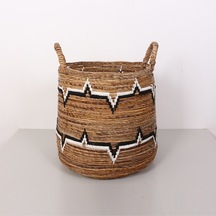 Aztek Doğal Abaka El Yapımı Yuvarlak Kulplu Sepet 45x48x66 Cm Bej