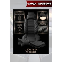 Skoda Superb 2016 Uyumlu Lüks Premium Siyah Renk 2 Adet Minder Ve Yastık