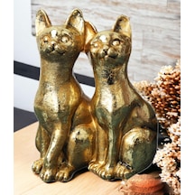 Gold Kedi Çift Biblo Heykel Hediyelik Dekoratif Ürün Konsol Vitrin Masa Süsü Ofis Ev Hediyesi