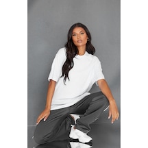 Düz Süprem T-shirt - Beyaz Oversize Bisiklet Yaka Kısa Kol Tişört Beyaz