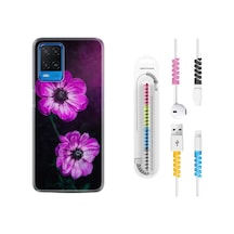 Oppo A54 Kılıf Kablo Koruyuculu Çiçekler 1869 Siyah
