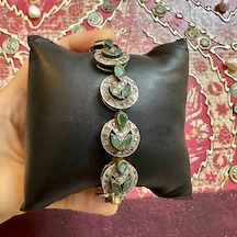 925 Ayar Gümüş Zümrüt Zirkon Tasarım Bileklik 314 Altın  - Beyaz