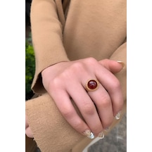 14 Ayar Altın Oval Akik Meftüllü Yüzük Sarı Altın