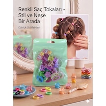 Kilitli Ambalajlı Çoklu Karma Kız Çocuk Saç Tokası Seti Mini Lastik, Mandal Ve Çıtçıt Toka - 5 Farklı Seçenek Ab Rengi