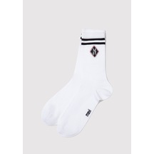 Mavi - Mj Nakışlı Beyaz Soket Çorap 0912196-620 Beyaz