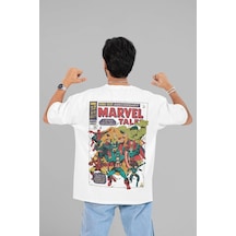 Marvel Tale Vintage Baskılı Unisex Oversize Avengers Tişört Beyaz