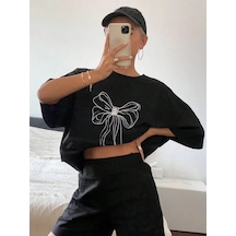 Kadın Baskılı Kısa Kol Oversize T-shirt - Siyah Siyah
