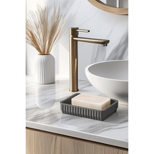 Lines Serisi Gri Banyo Seti, 5 Parça Akrilik Kare 5 Litre Çöp Kovası, Sabunluk, Fırçalık Takımı 3462 Gri Diğer
