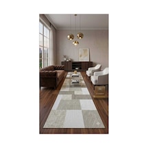 Nesrin Krem Kaymaz Taban Dekoratif Dokuma Halı Yolluk Geometrik Dama Karo Desen Salon Mutfak Halısı