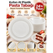 Mucit Home Beyaz Plastik Pasta Tabağı 24 Lü Doğum Günü Davet Sunum Tabağı 19 Cm