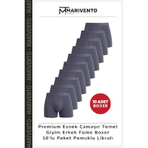 Marivento Premium Esnek Çamaşır Temel Giyim Erkek Füme Boxer 10'lu Paket Pamuklu Likralı