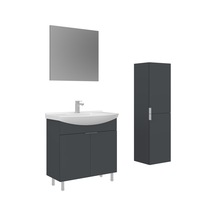 Orka Purus 80 Cm Mat Antrasit Düz Aynalı Banyo Dolabı Takımı Ve Boy Dolabı Ayaklı Antrasit