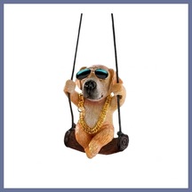 Bezos Araç İçi Dikiz Aynası Asma Dekoratif Süs Köpek Salıncaklı Altın Kahve Dlra