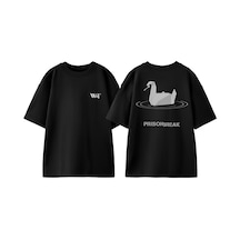 Thewert Prıson Break 10 Tasarım Sırt Baskılı Pamuk Siyah Oversize T-shirt